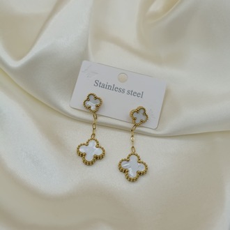 Sedefli Çift Van Cleef Salıntı Çelik Küpe