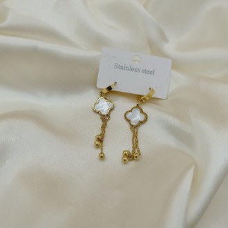 Sedefli Van Cleef Salıntı Boncuk Çelik Halka Küpe