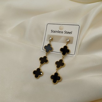 Üçlü Siyah Van Cleef Çelik Salıntı Küpe