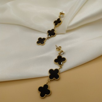 Üçlü Siyah Van Cleef Çelik Salıntı Küpe