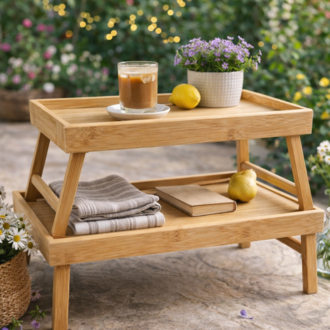 Doğal Bambu Sehpa (Tekli) – Minimal Yan Sehpa, Dekoratif Mini Masa, Salon ve Balkon İçin