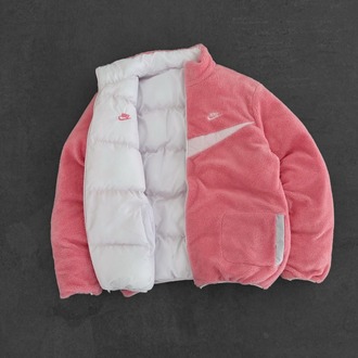 Nakışlı çift taraflı oversize kalıp kürklü mont