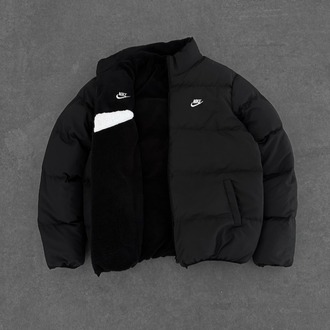Nakışlı Çift Taraflı Oversize Kürklü Mont (Siyah / Beyaz)