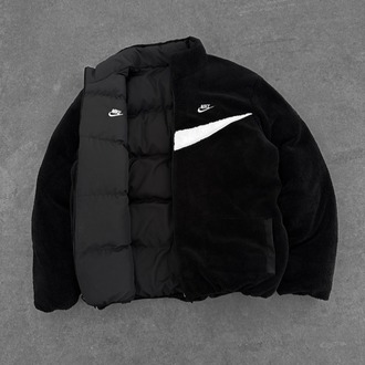 Nakışlı Çift Taraflı Oversize Kürklü Mont (Siyah / Beyaz)