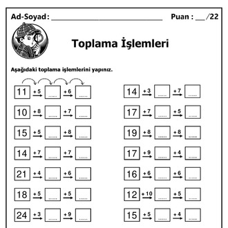 10 adet 1. ve 2.Sınıf Zihinden Toplama İşlemleri - Hemen İndirilebilir