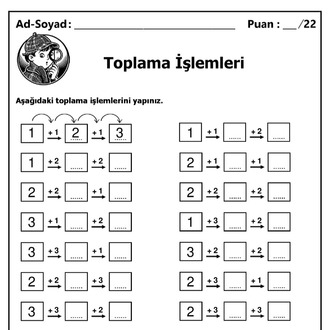 10 adet 1. ve 2.Sınıf Zihinden Toplama İşlemleri - Hemen İndirilebilir