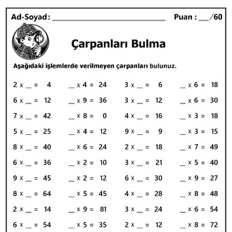 10 adet 2. ve 3.Sınıf Çarpanları Bulma İşlemleri-Hemen İndirilebilir