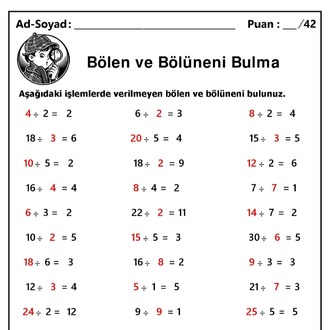 10 adet 2. ve 3.Sınıf Böleni ve Bölüneni Bulma İşlemleri-Hemen İndirilebilir