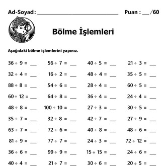 10 adet 2. ve 3.Sınıf Bölme İşlemleri-Hemen İndirilebilir-Cevap Anahtarlı