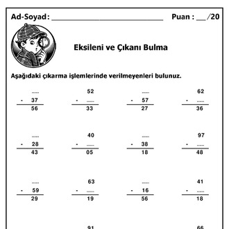 10 adet 2. Sınıf Eksileni ve Çıkanı Bulma İşlemleri - Hemen İndirilebilir