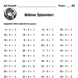 10 adet 2. ve 3.Sınıf Bölme İşlemleri-Hemen İndirilebilir-Cevap Anahtarlı