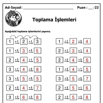 10 adet 1. ve 2.Sınıf Zihinden Toplama İşlemleri - Hemen İndirilebilir