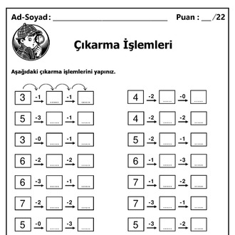 10 Adet 1. ve 2.Sınıf Sayılarla Zihinden Çıkarma İşlemleri - Hemen İndirilebilir