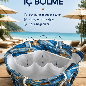 3D Dokulu İncili Deniz Yıldızı Plaj Çantası