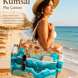 3 D Dokulu Kumsal Plaj Çantası