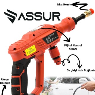 Assur 21V Kömürsüz Motor Yüksek Basınçlı Akülü Oto Araba Yıkama Makinesi Şarjlı