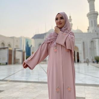 Pembe Dubai abaya şal takım