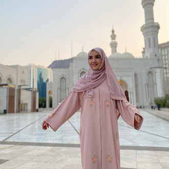 Pembe Dubai abaya şal takım