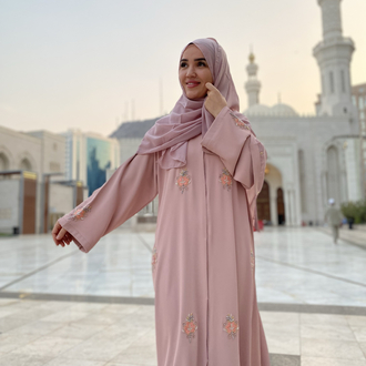 Pembe Dubai abaya şal takım