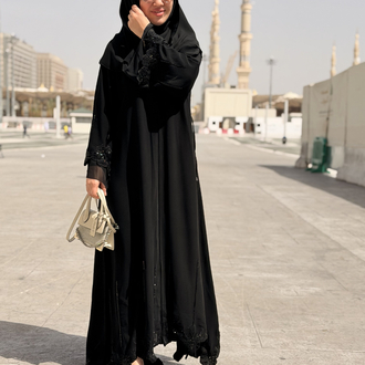 Çiçek abaya siyah