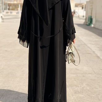 Çiçek abaya siyah