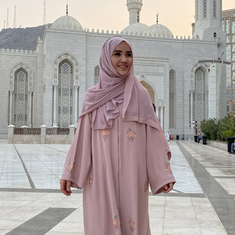 Pembe Dubai abaya şal takım