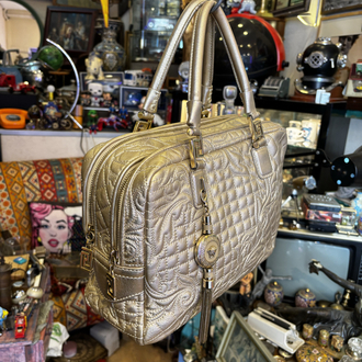 Gianni VERSACE “Gianni Vanitas” bej fermuarlı barok kapitoneli deri çanta 32cm 
