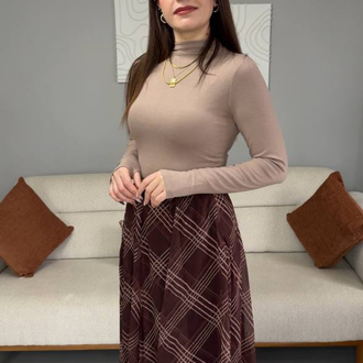 Desenli Kırışık Efekti Astarlı Midi Şifon Etek