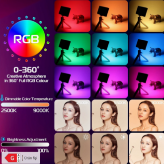 Taşınabilir RGB LED Video Işık Paneli – Tam Renkli, Şarjlı