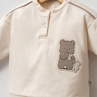 Erkek Bebek Grizly Bear 2'li Kadife Takım