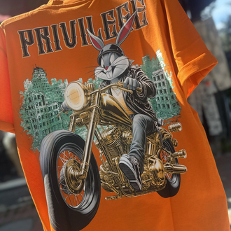 Phazz Brand Özel Tasarım: Biker Bunny T-Shirt (Orange)