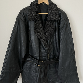 Yaka Detaylı Oversize Hakiki Deri Ceket