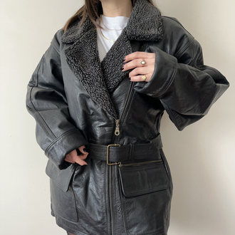 Yaka Detaylı Oversize Hakiki Deri Ceket