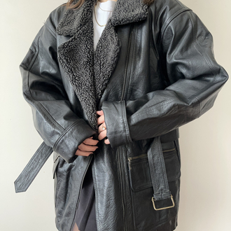 Yaka Detaylı Oversize Hakiki Deri Ceket