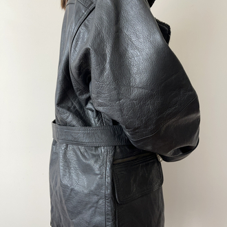 Yaka Detaylı Oversize Hakiki Deri Ceket