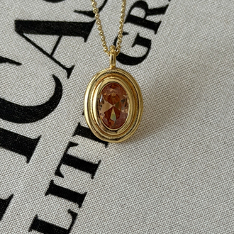 Antik oval taşlı kolye (Yavruağzı rengi)