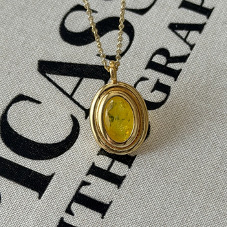 Antik oval taşlı kolye (Sarı renk)