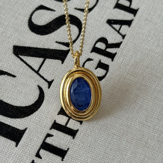 Antik oval taşlı kolye (lacivert renk)
