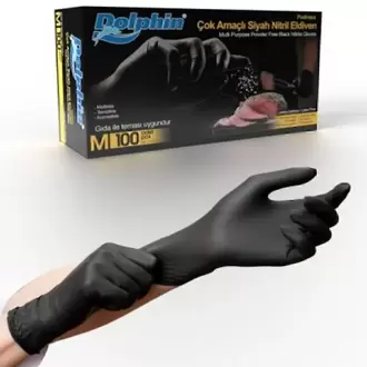 Dolphin 100 Lü Çok Amaçlı Pudrasız Nitril Eldiven Siyah M Beden