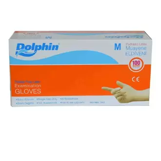 Dolphin Pudrasız Latex Muayene Eldiveni Orta Boy (M) 100 Lü Paket