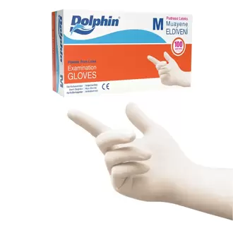 Dolphin Pudrasız Latex Muayene Eldiveni Orta Boy (M) 100 Lü Paket