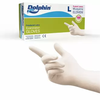 Dolphin Latex Tek Kullanımlık Pudralı Muayene Eldiven L - Beyaz