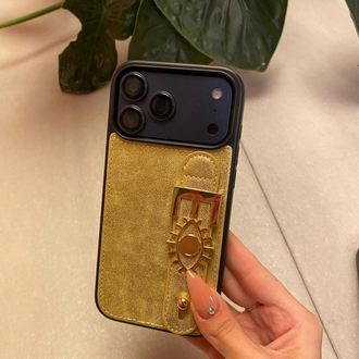 İphone Kişiselleştirilebilir Deri Kılıf Charmlı Gold