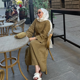 Safran Rengi Pamuk-Keten Elbise