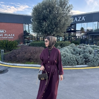 Nervür Bordo Elbise 
