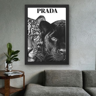 Leopar ve Panter Tablosu | Siyah Beyaz Modern Duvar Dekoru