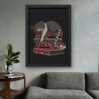 Kedi ve Kitap Tablosu | Dekoratif Duvar Posteri