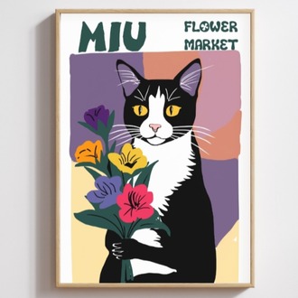 Miu Flower Market – Çiçekli Kedi Posteri A3