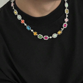 Victorian Goth Çok Renkli Mücevher Taşlı Kolye Bileklik Set
