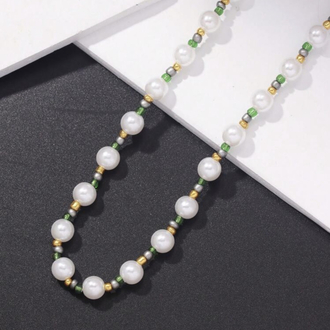 Dark Romantic Zümrüt Yeşili Taşlı Minimal İnci Choker